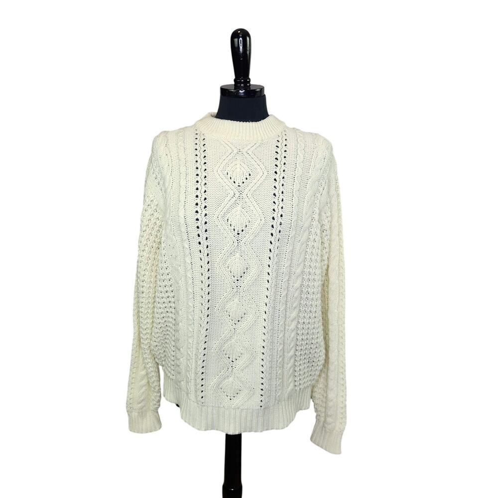 Pine Grove Fisherman's Sweater Cream White Ski Scandi Winter Cabin XL
